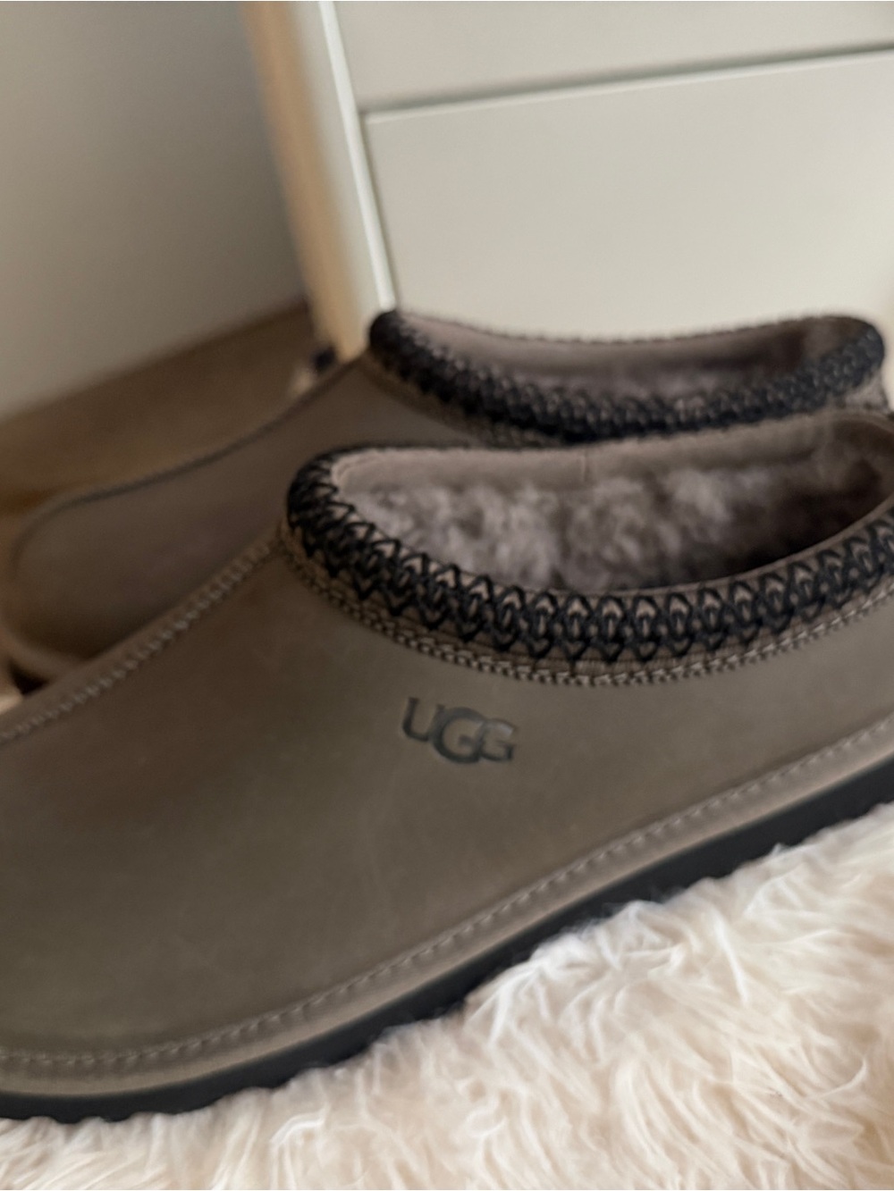 UGG Men's Charcoal Gray Shearling-Lined Slip-On Loafers